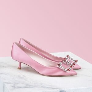 Roger Vivier Brochamour Crystal Heart Buckle Pointed Toe Pump